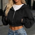 thumbnail image 1 of Gamivast Cropped Zip up Hoodie for Women Oversized Soft Long Sleeve Full Zip Sweatshirt with Drawstring Hood and Front Pockets Casual Streetwear Lounge Top for Fall and Travel Black XXL, 1 of 6