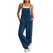 Gamivast Denim Overalls for Women Adjustable Straps Wide Leg Jumpsuits Breathable Soft Bib Overalls Denim Jumpsuit Casual Fashion Jumpsuits