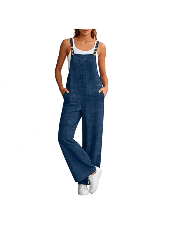 Denim Overalls for Women Adjustable Straps Wide Leg Jumpsuits Breathable Soft Bib Overalls Denim Jumpsuit Casual Fashion Jumpsuits
