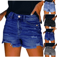 thumbnail image 1 of Gamivast Denim Shorts for Women Frayed Hem Ripped Jean Shorts Mid Rise Casual Summer Stretch Short Shorts with Pockets Light Wash Cutoff Denim Shorts Gray XL, 1 of 7