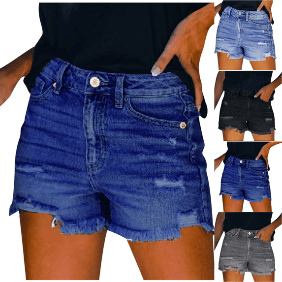 Gamivast Denim Shorts for Women Frayed Hem Ripped Jean Shorts Mid Rise Casual Summer Stretch Short Shorts with Pockets Light Wash Cutoff Denim Shorts Gray XL