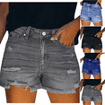 thumbnail image 1 of Gamivast Denim Shorts for Women Frayed Hem Ripped Jean Shorts Mid Rise Casual Summer Stretch Short Shorts with Pockets Light Wash Cutoff Denim Shorts Gray XL, 1 of 8