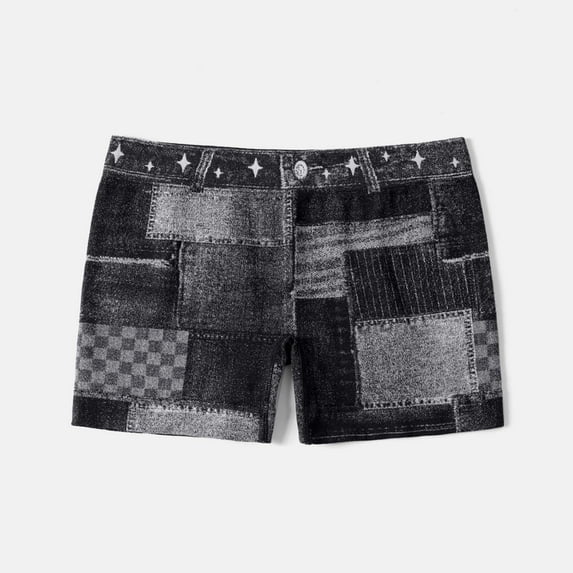 Gamivast Denim Shorts for Women High Waisted Patchwork Print Shorts Stretchy Soft Button Casual Summer Beach Pants Party Night Out Trendy Shorts