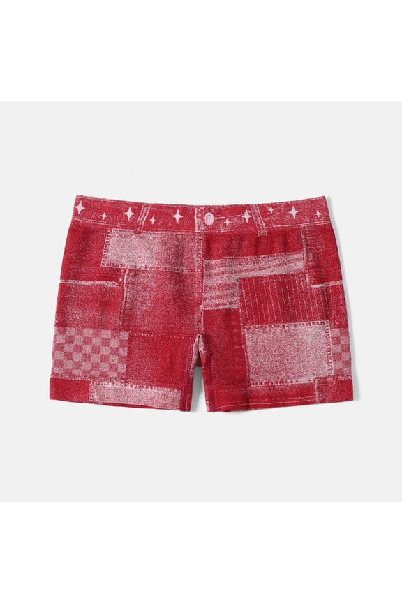 Denim Shorts for Women High Waisted Patchwork Print Shorts Stretchy Soft Button Casual Summer Beach Pants Party Night Out Trendy Shorts