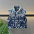 thumbnail image 1 of Gamivast Denim Vest Girls Boys Plaid Sleeveless Button Down Lapel Collar Jacket with Pockets Stylish Jeans Spring Outerwear Back-To-School Outfits, 1 of 6