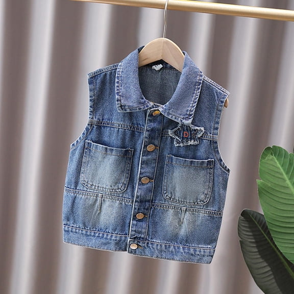 Gamivast Denim Vest Kids Button Down Lapel Collar Sleeveless Jackets Loose Fitted Casual Coats with Pockets Holiday Back-To-School Outfits