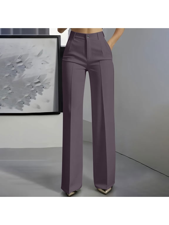Dress Pants for Women Wide Leg Tummy Control Lightweight Work Pants Office Business High Waisted Tailored Waistband Full Length Palazzo Pants Commute Career Wear