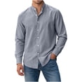 thumbnail image 1 of Gamivast Dress Shirts for Men Stand Collarlong Sleeve Button Down Blouses Casual Slim Fit Solid Tops Lightweight Work Office Outfits Gray M, 1 of 6