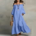 thumbnail image 1 of Gamivast Dresses for Women Linen Off Shoulder Long Sleeve Maxi Dress Smocked Neck Tiered Boho Long Dress Casual Loose Fit Beach Vacation Dress Sky Blue XXL, 1 of 5