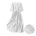thumbnail image 1 of Gamivast Dresses for Women Short Sleeve V Neck Tie Waist A-Line Midi Dress Solid Color Button Down Cotton Linen Flowy Casual Everyday Summer Dresses Spring Dresses, 1 of 7