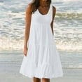 thumbnail image 1 of Gamivast Dresses for Women Sleeveless Tiered Midi Dress Casual Loose Swing Sundress Scoop Neck Flowy Tank Dress Summer Beach Vacation Resort Daily Wear White XXXXL, 1 of 7