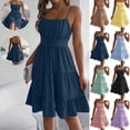 thumbnail image 1 of Gamivast Dresses for Women Spaghetti Strap Square Neck Tiered Mini Dress Sleeveless Smocked Waist Sundress Casual A-Line Dress with Pockets Summer Beach Navy XL, 1 of 7