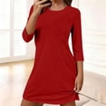 thumbnail image 1 of Gamivast Dresses for Women Crew Neck 3/4 Sleeve T Shirt Dress Casual Loose Swing Mini Dress Soft Everyday Tunic Dress for Work Travel Lounge Red S, 1 of 7