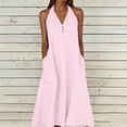 thumbnail image 1 of Gamivast Dresses for Women Linen Halter V-Neck Sleeveless Maxi Dress with Pockets Casual Loose Fit Button Front Summer Beach Vacation Dress Pink S, 1 of 7
