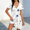 thumbnail image 1 of Gamivast Dresses for Women Short Sleeve V-Neck Babydoll Mini Dress Boho Floral Print A-Line Swing Sundress Casual Vacation Beach Cute Dress White L, 1 of 7