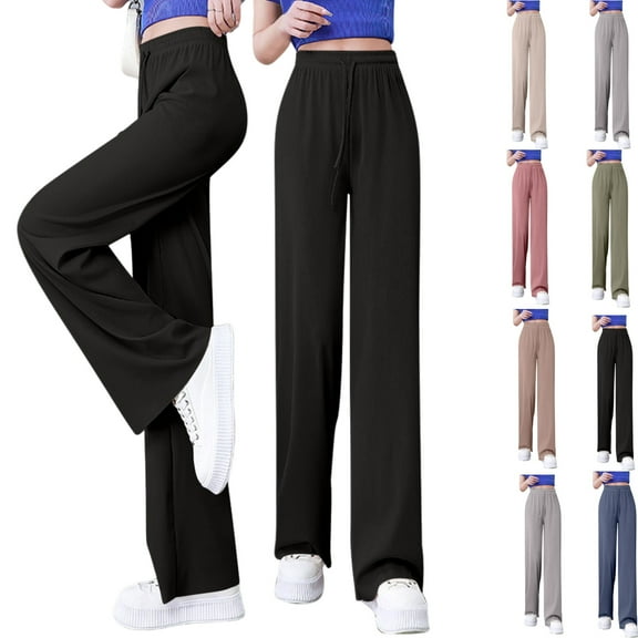 Gamivast Dressy Pants Women Casual Work Tall Straight Leg Trousers Travel Lightweight Drawstring Elastic Waist Pants Lounge Fall Fashion Trousers