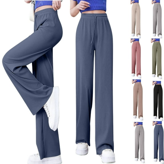 Gamivast Dressy Pants Women Casual Work Tall Straight Leg Trousers Travel Lightweight Drawstring Elastic Waist Pants Lounge Fall Fashion Trousers