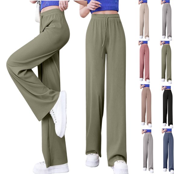 Gamivast Dressy Pants Women Casual Work Tall Straight Leg Trousers Travel Lightweight Drawstring Elastic Waist Pants Lounge Fall Fashion Trousers