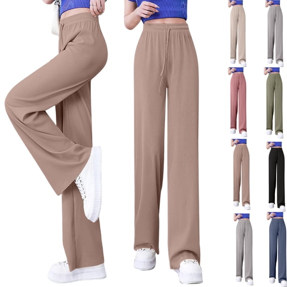 Gamivast Dressy Pants Women Casual Work Tall Straight Leg Trousers Travel Lightweight Drawstring Elastic Waist Pants Lounge Fall Fashion Trousers