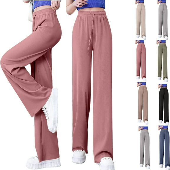Gamivast Dressy Pants Women Casual Work Tall Straight Leg Trousers Travel Lightweight Drawstring Elastic Waist Pants Lounge Fall Fashion Trousers