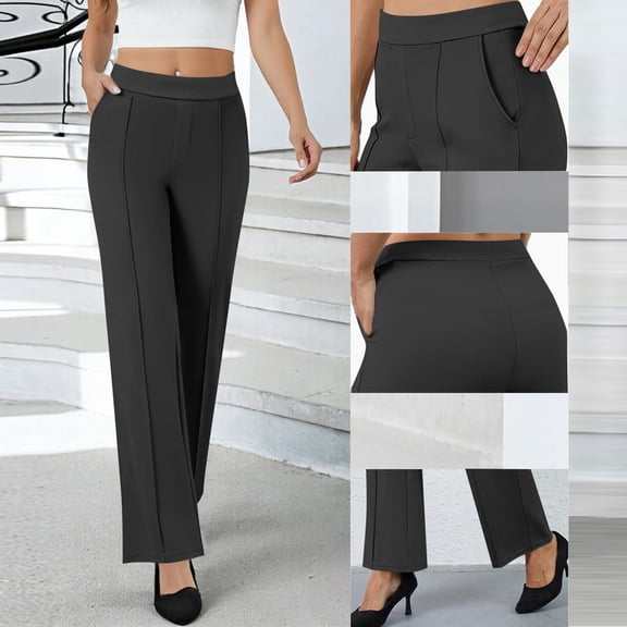 Gamivast Dressy Pants for Women High Waisted formal Wide Leg Pant with Pockets Loose Fitted Pull on Pleated Trousers Business Casual Outfits
