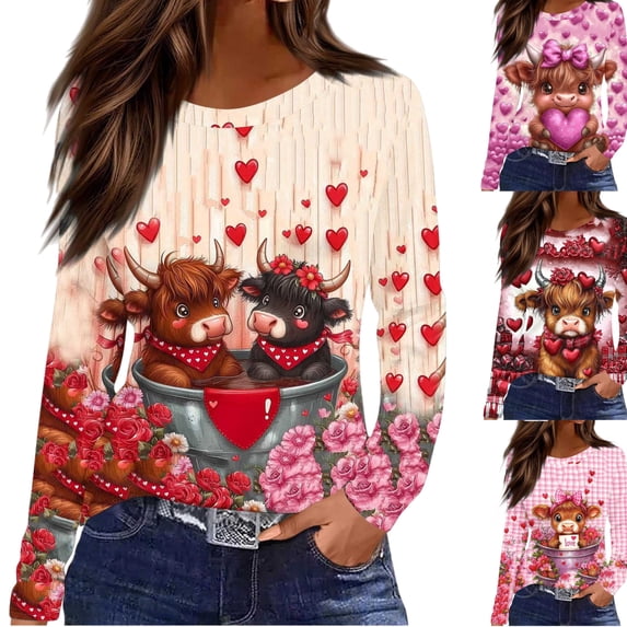Gamivast Dressy Tops for Women Womens Valentines Day Sweatshirts Plus Size Cute Crew Neck Long Sleeve Funny Pullover Trendy Drop Shoulder Tunic Blouses Festival Outfits