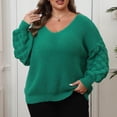 thumbnail image 1 of Gamivast Dressy V Neck Knit Sweater for Women Plus Size Oversized Casual Solid Color Long Sleeve Drop Shoulder Pull Over Sweatshirts Fall Fashion Cuffed Sleeve Tops, 1 of 3