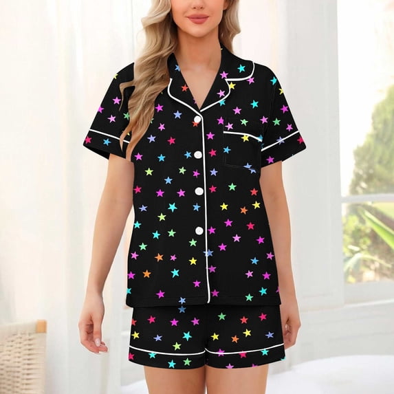Gamivast Easter Pajama Set for Women Cute Egg Print Button Up Top & Shorts Sleepwear Spring Pjs Soft Loungewear Short Sleeve Holiday Homewear Gift