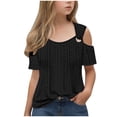 thumbnail image 1 of Gamivast Eyelet Tops for Girls 2025 Summer Trendy Cold Shoulder Eyelet Tops Sexy Hollow Out Short Sleeve T Shirts Loose Casual Vacation Tunic Tees Black 10-12 Camiseta De Para Niños, 1 of 8