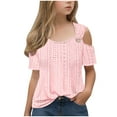 thumbnail image 1 of Gamivast Eyelet Tops for Girls 2025 Summer Trendy Cold Shoulder Eyelet Tops Sexy Hollow Out Short Sleeve T Shirts Loose Casual Vacation Tunic Tees Pink 6-8 Camiseta De Para Niños Clearance, 1 of 8
