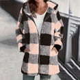 thumbnail image 1 of Gamivast Faux Fur Hooded Jackets for Women Plaid Oversized Zip up Fleece Jacket with Pockets Winter Warm Cuffed Long Sleeve Outerwear Casual Loose Color Block Coat, 1 of 6