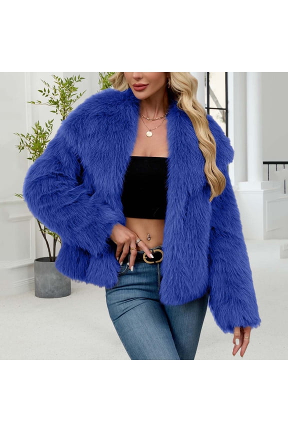 Faux Fur Jacket Women Plus Size Round Collar Long Sleeve Soft Comfortable Coats Open Front Winter Warm Furry Overcoat Clothing for Cold Weather