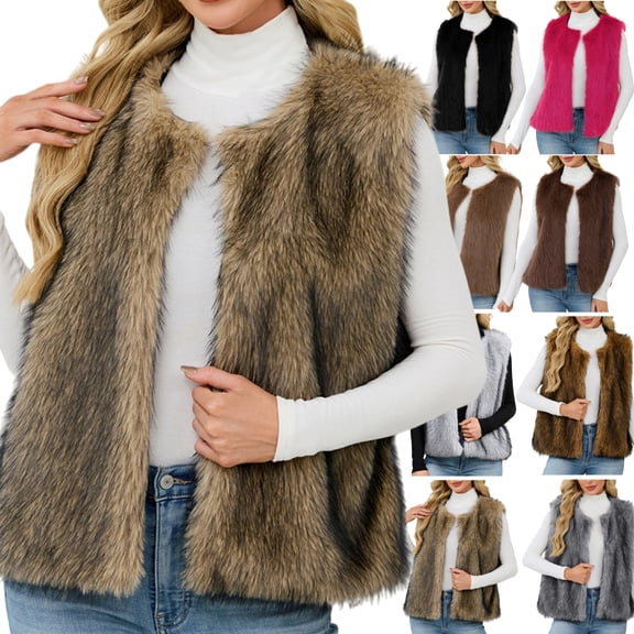 Gamivast Faux Fur Vest Women Sleeveless 2025 Trendy Fall Open Front Fuzzy Jacket Fuzzy Solid Color One Button Winter Coats Soft Casual Warm Cardigan