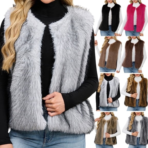Gamivast Faux Fur Vest Women Sleeveless 2025 Trendy Fall Open Front Fuzzy Jacket Fuzzy Solid Color One Button Winter Coats Soft Casual Warm Cardigan