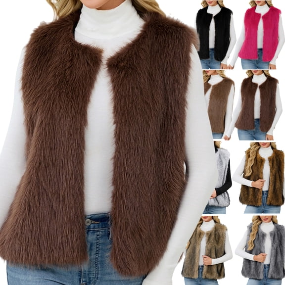 Gamivast Faux Fur Vest Women Sleeveless 2025 Trendy Fall Open Front Fuzzy Jacket Fuzzy Solid Color One Button Winter Coats Soft Casual Warm Cardigan
