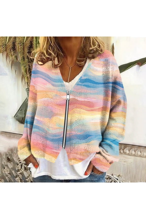 Flannel Sweaters for Women Striped Oversized Open Front Zip up Fleece Sweaters Trendy Long Sleeve V Neck Winter Jackets Fall Warm Drop Shoulder Tops