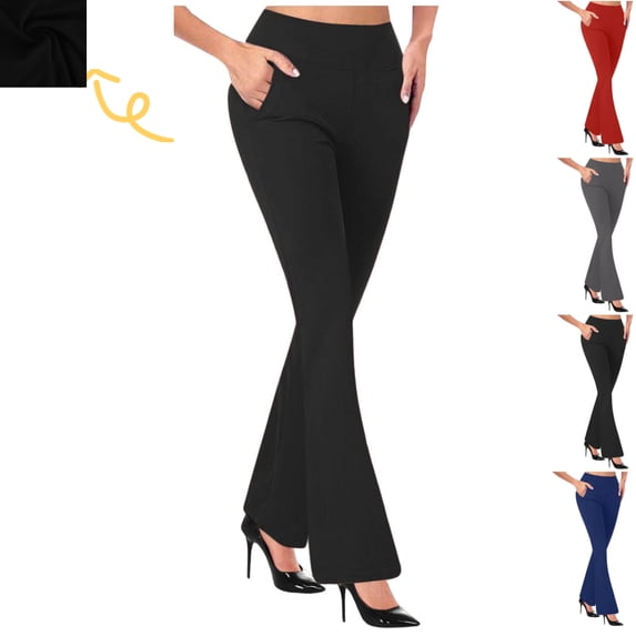Gamivast Flare Leggings for Women with Pockets Tall Pull on Straight Leg Casual Stretch Pants Workout Gym High Waist Yoga Pants Loose Fitted Dressy Solid Trousers Fall Fashion Must Haves