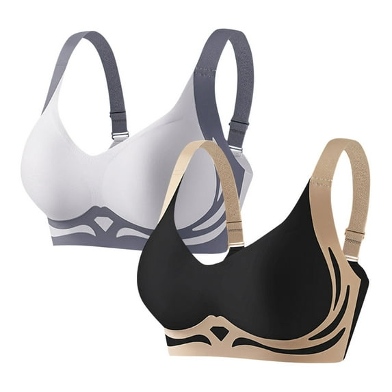 Gamivast 2 Pack Wireless Seamless Bras for Women Colorblock Comfort Full Coverage Anti-Sagging Push Up Bra Breathable Everyday Bra at