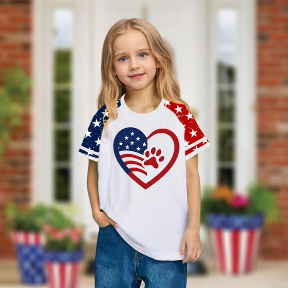 Gamivast Girls 4Th Of July Usa Shirt Usa Flag Patriotic T-Shirt Independence Day Outfit for Kids White Clothes Under $ 5.00