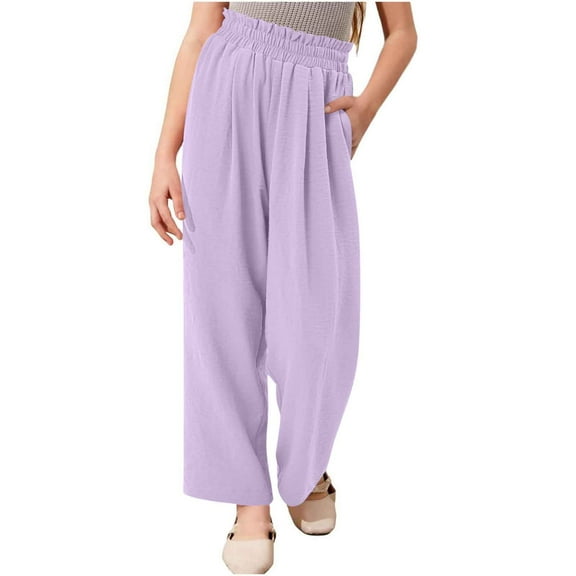 Gamivast Girls Summer Wide Leg Pants Solid Color High Waisted Pants with Pockets Summer Flowy Vacation Casual Beach Pants Recent i have Placed