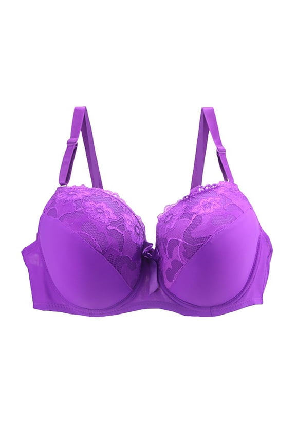 Lace Bras for Women Full Coverage Underwire Bras Padded Underwear Solid Color Underwear Everyday Bras Purple XXL Previous