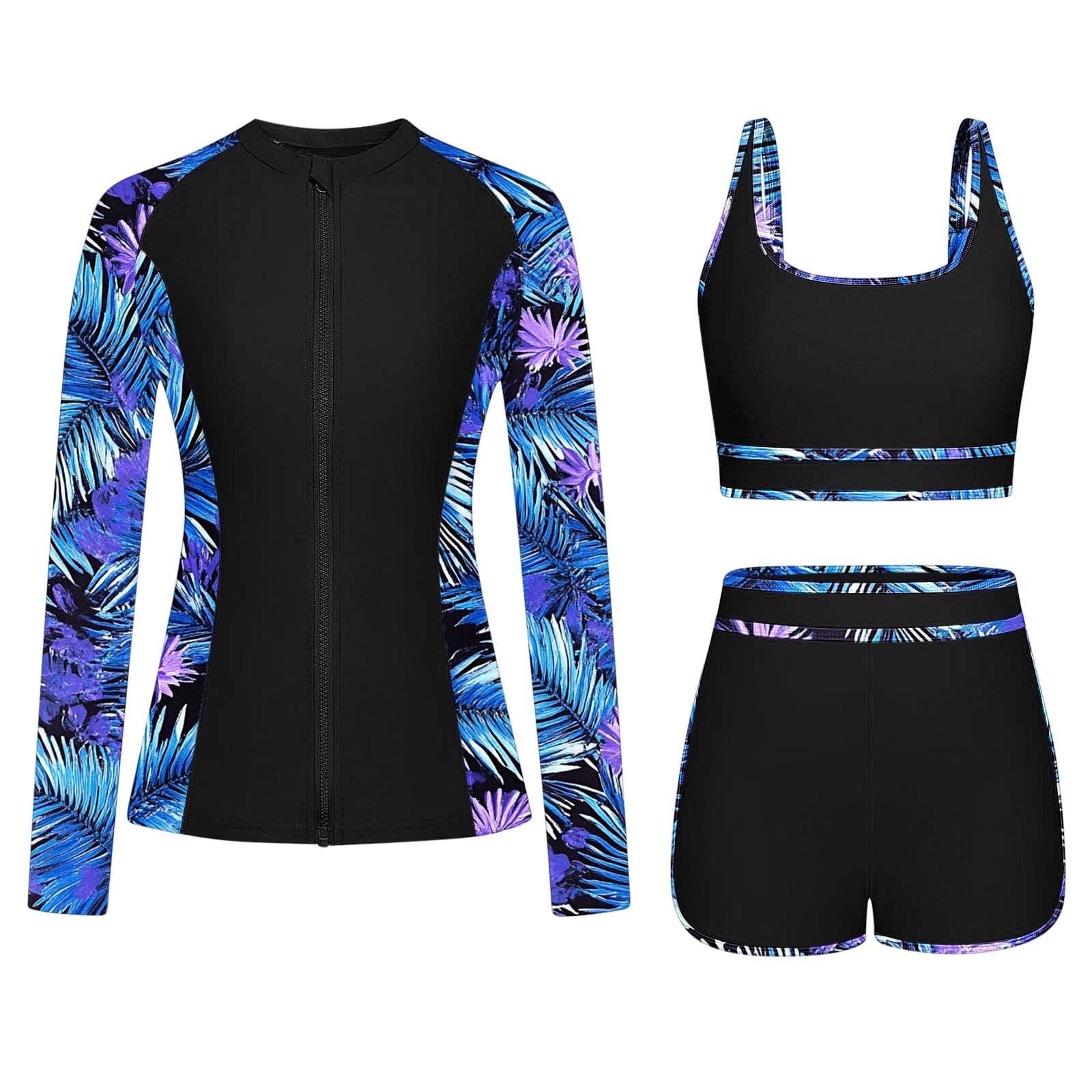 Gamivast Clearance Women's 3 Piece Rash Guard Long Sleeve Swimsuits Zip ...