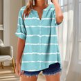 thumbnail image 1 of Gamivast of the Day Womens Tops Summer Stripe Shirt Casual Short Sleeve Button Blouses Trendy Elegant V Neck Short BlueS My Orders Placed Recently by Me,the Past Month, 1 of 5