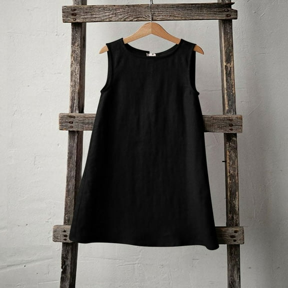 Gamivast Girls Summer Sleeveless Linen Dress Casual Crew Neck A Line Dress Twirly Skater School Recital Dress Flowy Casual Beach Sundress Black Recent