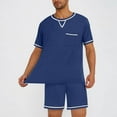 thumbnail image 1 of Gamivast Mens Pajamas Set Sleepwear Lightweight Short Sleeve Shirts and Shorts Soft 2 Piece Lounge Set Cozy Nightwear with Pockets Blue M Returns Online Orders, 1 of 8