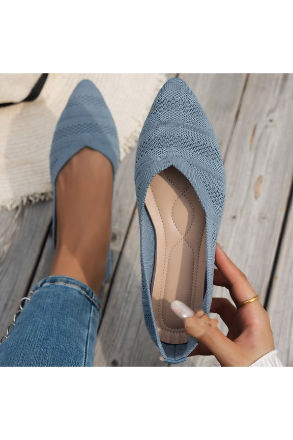 Flat Shoes for Women Breathable Knit Flat Shoes Pointed Toe Ballet Flats Office Work Travel Walking Nursing Casual Comfortable Footwear Light Blue 39