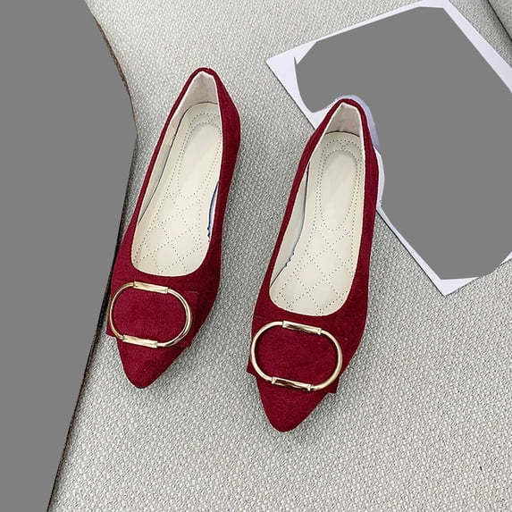 Gamivast Flat Shoes for Women Buckle Detail Faux Suede Ballet Flats Pointed Toe Slip On Dress Flats for Office Work Wedding Party Travel Footwear Wine 41