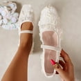 thumbnail image 1 of Gamivast Flat Shoes for Women Lace Floral Mary Jane Flats Slip on Flat Shoes Soft Strap Ballet Flats for Wedding Party Office Daily Casual Outfits White 37, 1 of 8