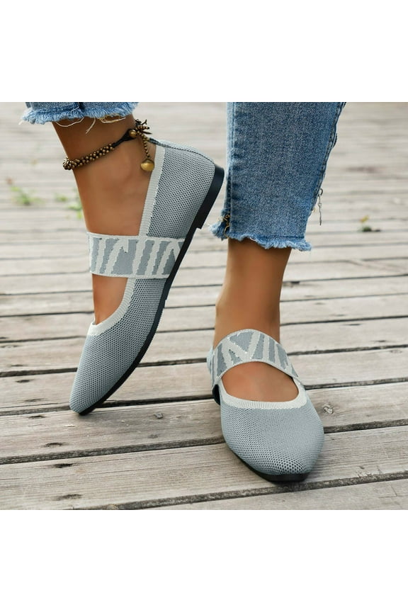 Flats Shoes Women Dressy Comfortable Point Toe Casual Ballet Flats Knit Casual Ballerina Walking Dressy Office Slip-on Shoes with Straps