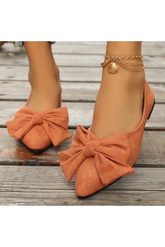 Flats for Women Bow Pointed Toe Slip on Dress Shoes Suede Look Casual Office Work Daily Comfortable Footwear Orange 38
